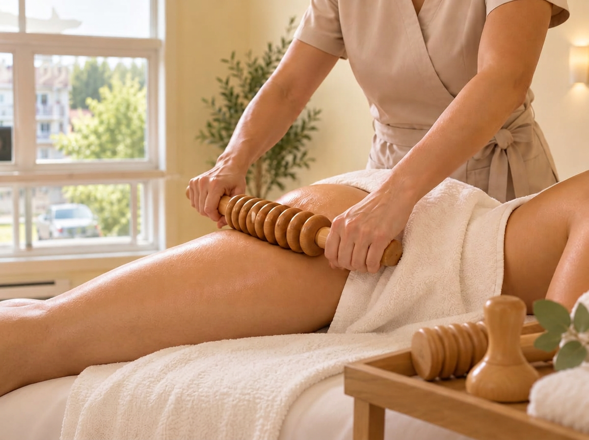 Madéothérapie avec instrument de massage en bois
